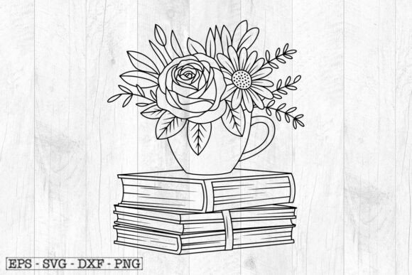 Books and a Cup of Coffee SVG, Floral
