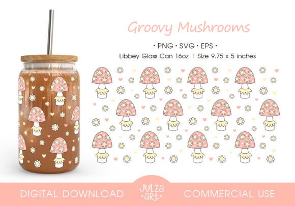 Retro Mushroom Cup Wrap PNG SVG