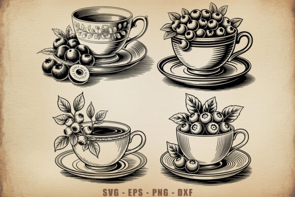 Tea Cup with Blueberries SVG Bundle