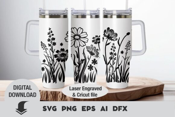 Tumbler 40oz Laser Svg, Flowers Laser En